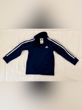 Adidas Navy Zip-Up Track Jacket with White Stripes